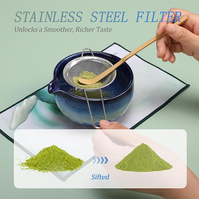 Matcha Whisk Set for Tea Lovers BittPicc 8Pcs Ceramic Matcha Tea Set with Bamboo Whisk, Bowl, Scoop & Holder - Gift for Starter Friend Family Traditional Japanese Tea Ceremony and Breakfast - Bloomnest
