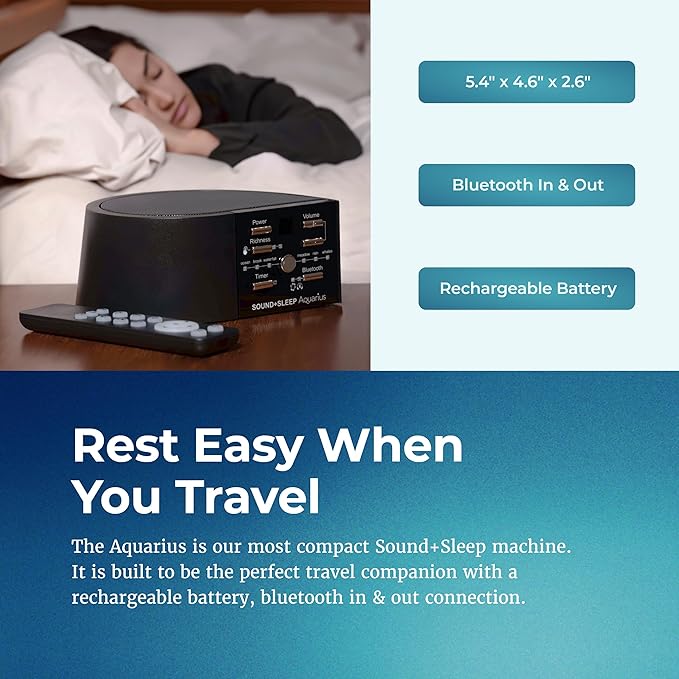 Adaptive Sound Technologies Sound + Sleep Aquarius Aquatic Noise Machine - White Noise Machine - Non-Looping Water Sounds for Sleep & Relaxation - with Timer & Headphone Jack - Black - Bloomnest
