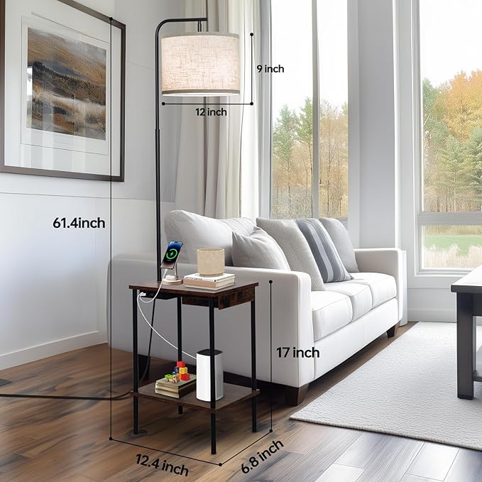 Floor Lamp with Table & Drawers, End Table Lamp with USB Charging Portt Power Outlet and Shelves, Side Table Reading Light with 3 Color Temperature Led Bulb Included for Living Room, Yellow - Bloomnest