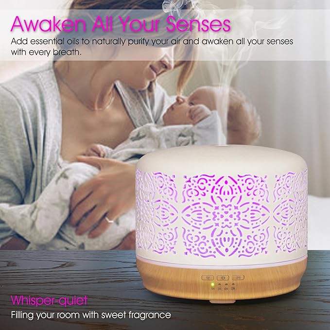 Earnest Living Essential Oil Diffuser White Ceramic Diffuser 500 ml Timers Night Lights and Auto Off Function Home Office Humidifier Aromatherapy Diffusers for Essential Oils - Bloomnest