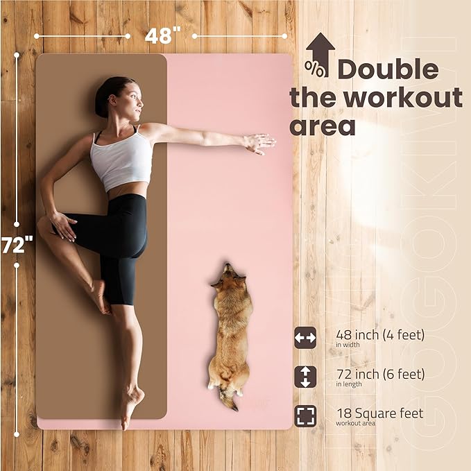Large Yoga Mat (6'x4') – 1/4" & 1/2" Thick Exercise Mats for Home Workout, Extra Wide Workout Mats for Home Gym, Yoga, Pilates, Stretching, Floor & More - Bloomnest