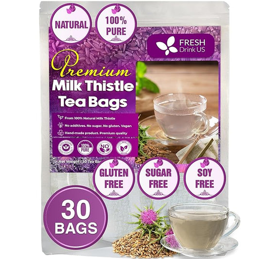 FreshDrinkUS, Premium 30 Milk Thistle Tea Bags, 100% Natural & Pure from Milk Thistle Seeds. Milk Thistle Seed Herbal Tea. Made with Natural Material Tea Bags. No Sugar, No Caffeine, No Gluten, Vegan. - Bloomnest