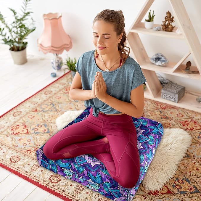 Mandala Meditation Cushion, Boho Meditation Mat, Meditation Pillows for Sitting on Floor, Cushions for Sitting in Home and Outdoor, Square Floor Pillows Cushion Seating for Yoga 22'' X 22'' - Bloomnest