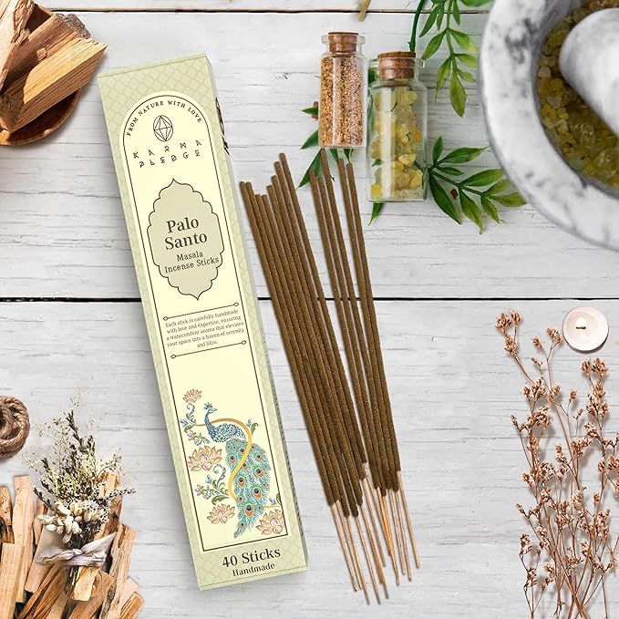 KARMAPLEDGE Palo Santo Masala Incense Sticks, Organic Hand Rolled Incense, Natural Herbs & Aromatic Ingredients, Contain 40 Sticks Inside, Burn Time 45-60 Min, Spiritual Gift, Incense by Karma Pledge KARMAPLEDGE