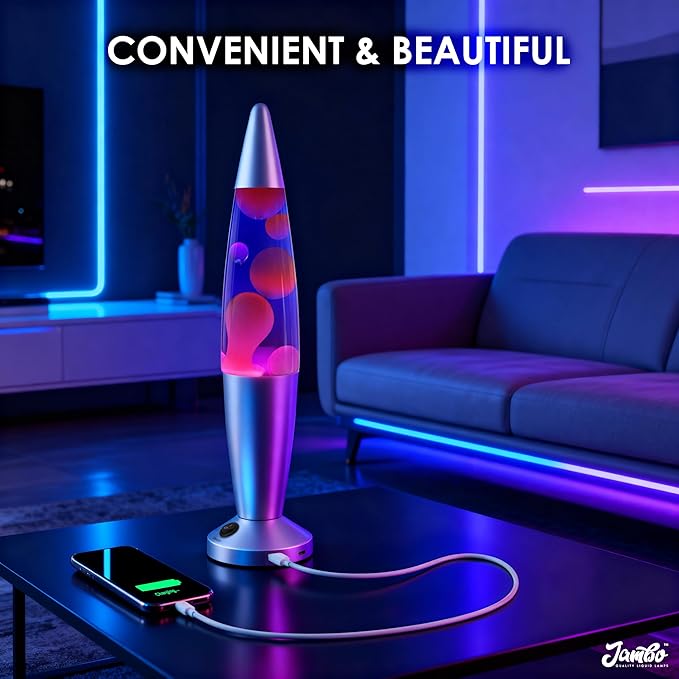 JAMBO Beautiful Liquid Lamp with USB Ports, 16" Motion Light with Blue Liquid Purple Wax, Relaxing Nightlight, Mood Light for Bedroom, Living Room, Office - Adults, Teens, Kids - Bloomnest