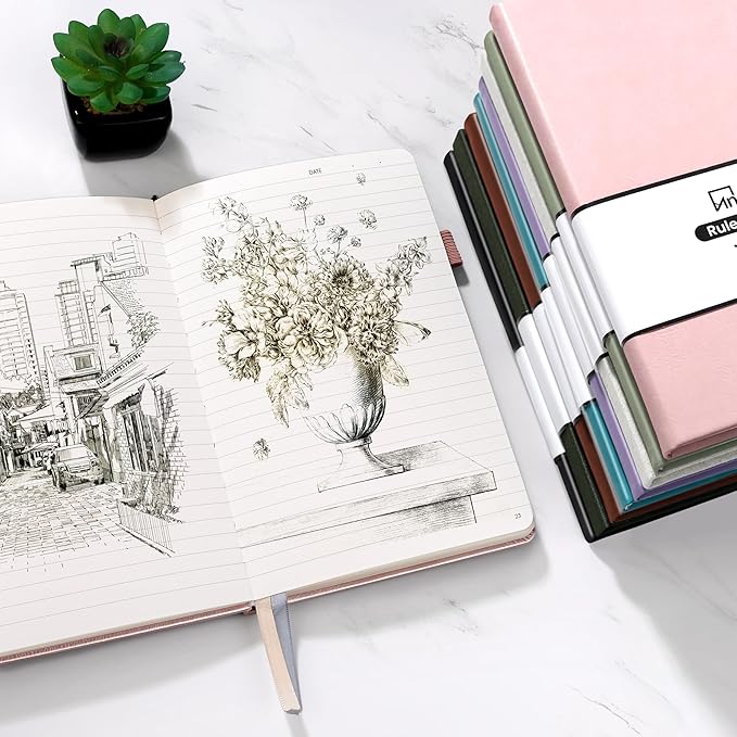 Annecy Lined Journal Notebook, Hardcover Leather Journal for Women & Men, 160 Numbered Pages, Medium 5.5" x 8.25", 100 GSM Thick Paper, Pink - Bloomnest