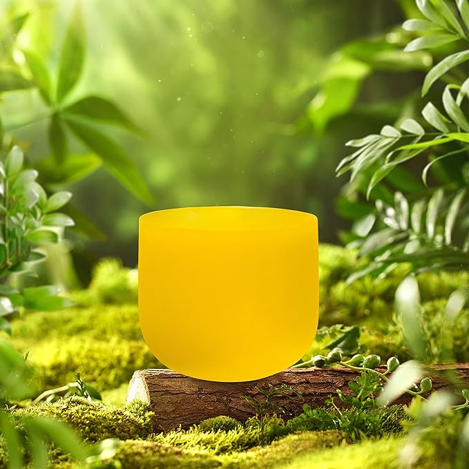TOPFUND Yellow E Note Crystal Singing Bowl Solar Plexus Chakra 8 inch with Heavy Duty Carrying Case and Suede Mallet - Bloomnest