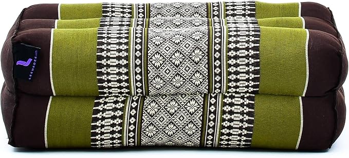 Leewadee Yoga Block – Floor Cushion for Yoga Practice, Meditation Seat Cushion for Workouts Filled with Kapok, 14 x 7 x 5 inches, Brown Green - Bloomnest
