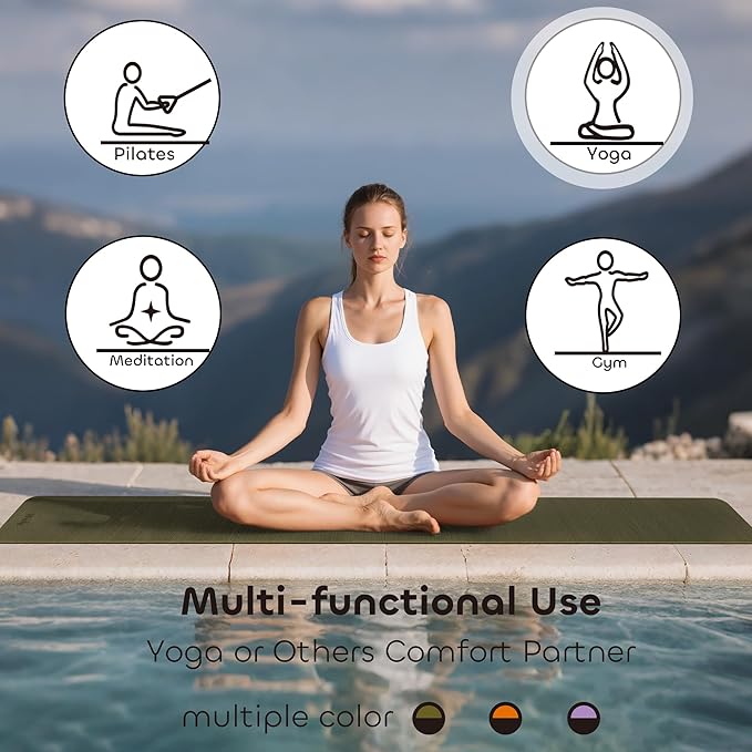 Non-slip TPE Yoga Mat for Women & Men,72"x24" Double-Sided Workout Mat for Home Gym Pilates Fitness,1/4 Inch Packable Lightweight Exercise Mat with Strap for Travel,Non Toxic Exercise Floor Mat - Bloomnest