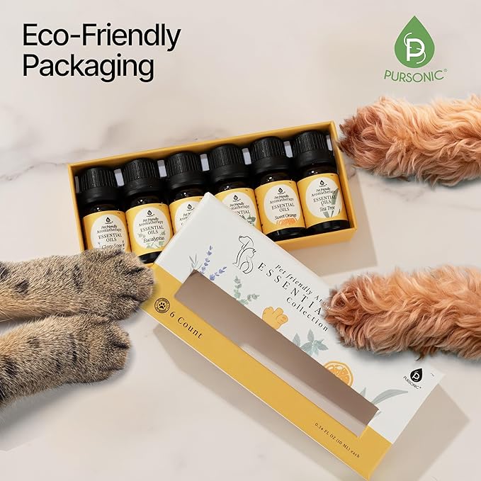 Pursonic Pet-Friendly Aromatherapy Oil Blends, 6-Piece Set with Eucalyptus, Sweet Orange, Peppermint, Clary Sage, Tea Tree, Ginger - Vet-Approved, Pet-Safe Aromatherapy, 10 ML - Bloomnest