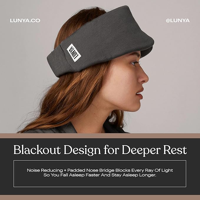 Lunya Sleep Mask with Box - Washable Silk Sleeping Mask and Headband for Beauty Routines - Thermoregulating Comfort for Restful Nights - Silk Eye Mask for Women - Large - Meditative Grey - Bloomnest