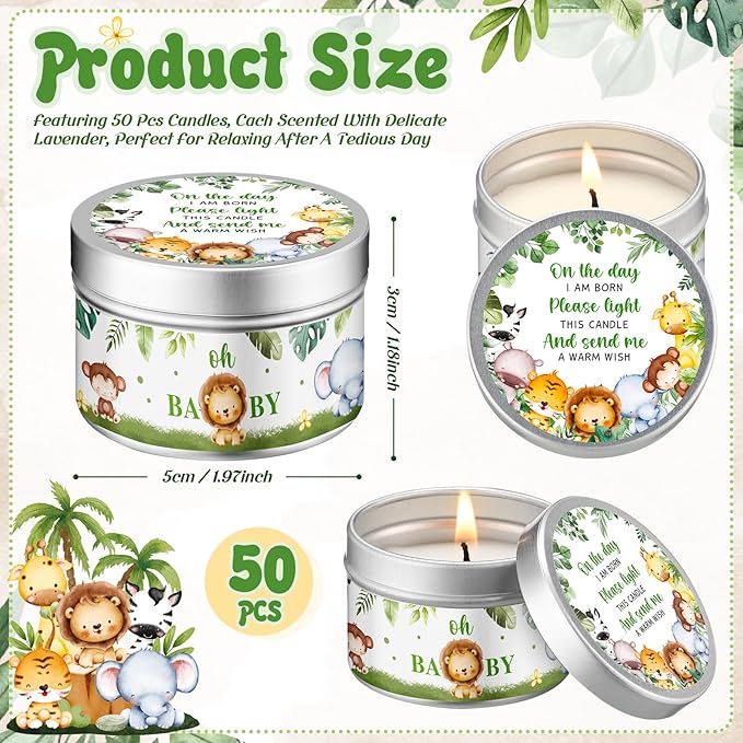 50 Pcs Baby Shower Party Favors Candles Lavender Scented Gender Reveal Gifts Bulk Candles for Favors Baby Shower Rustic Return Gifts(Jungle Animals) - Bloomnest