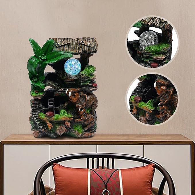Tabletop Rockery Fountain Indoor Waterfall Bonsai Desktop Mini Rockery Water Fountain with Automatic Pump and LED Light, Home Office Bedroom Humidifier Desk Decorate (Style 12) - Bloomnest
