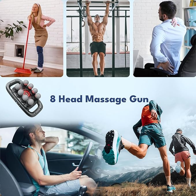 VTT 8-Head Massage Gun, Deep Tissue Back Massager, Electric Handheld Massager for Back, Shoulders, Legs, Muscle Pain Relief, Ideal Gifts for Women, Men, Mom, and Dad - Bloomnest