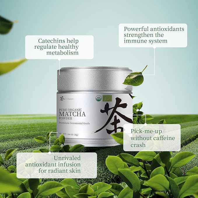 Chaism Ceremonial Grade Matcha Green Tea Powder - Premium First Harvest USDA Organic Gluten-Free Vegan, 100% Pure Unsweetened No Additives, 1.06oz Tin - Bloomnest