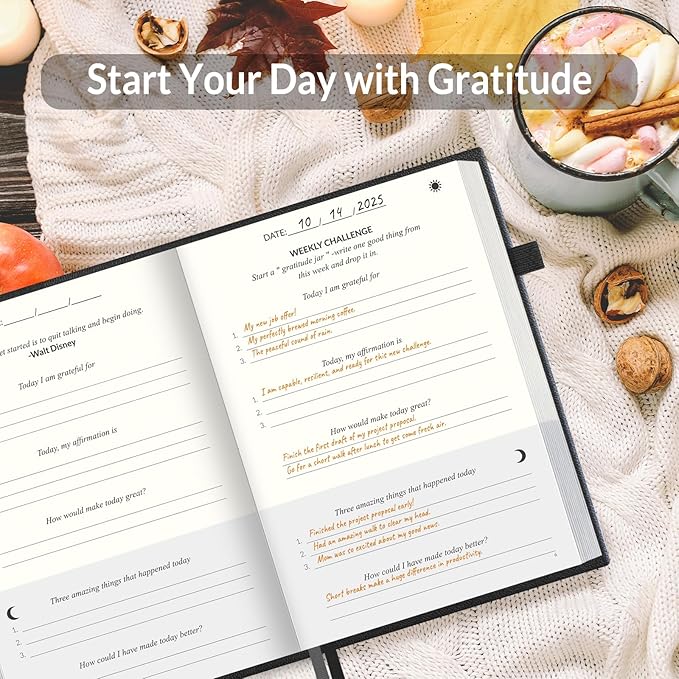 SUNEE Daily Gratitude Journal – 52 Weeks Simple 5 Minute Journal for Daily Reflection, Build Positivity and Mindfulness, Undated Minimalist Planner for Women & Men (Black)
