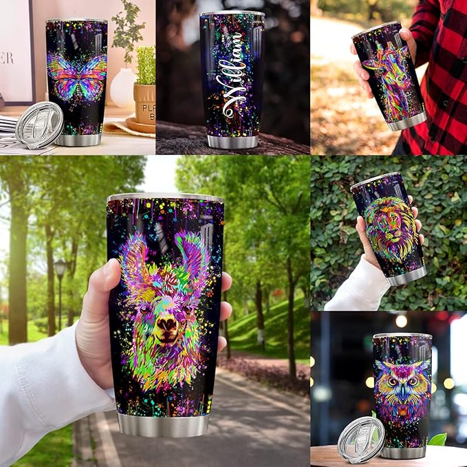 Wassmin Lion Cup Tumbler Personalized Tumblers 20o 30oz With Custom Name Watercolor Lion Gifts For Men Boys Tumblers Stainless Steel Coffee Travel Mug Birthday Christmas Stuff Gifts - Bloomnest