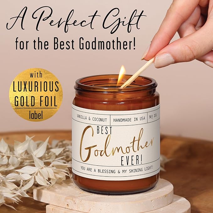 Godmother Gift - 'Best Godmother Ever!' Candle, w/Coconut & Vanilla - Godmother Gifts from Godchild I Godmother Proposal Gift I God Mother Gifts for Women I God Mom I 50Hr Burn, USA Made - Bloomnest
