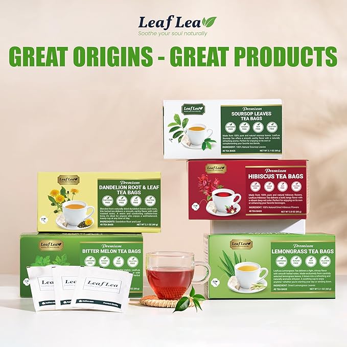 LeafLea Dandelion Root and Leaf Tea Bags, 40 Count, Roasted Dandelion Root Tea Blend, Natural Herbal Tea for Digestion & Wellness, Te de Diente de Leon, Individually Wrapped, Caffeine-Free, No Sugar - Bloomnest
