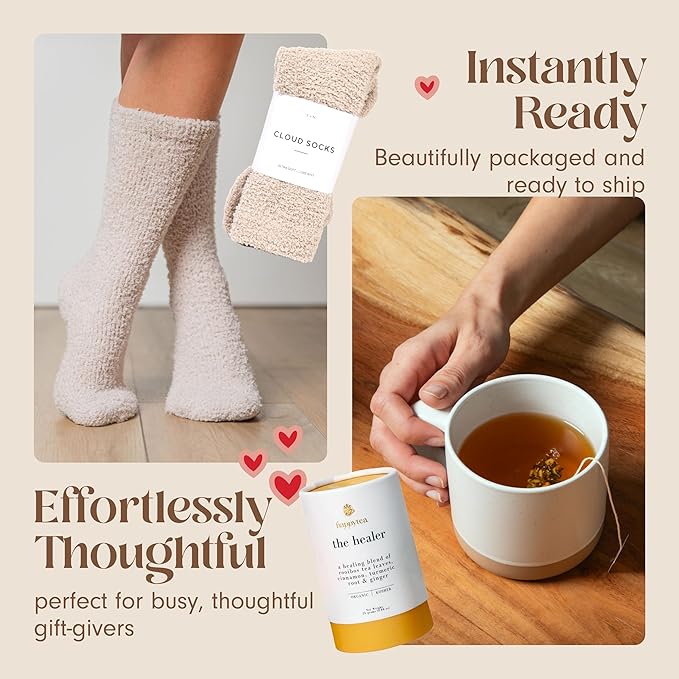 Unboxme Comforting Care Package for Women - Organic Self-Care Get Well Soon Gift Basket with Fluffy Socks, Lemon Ginger Tea Set, Sea Salt, Scented Candle - Ideal Post-Surgery & Feel Better Basket