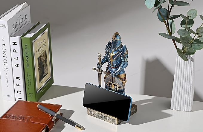 King's Guard Ornament Knight Statue for Desk, Desktop Accessories Pen Holder Pen Stand Paperweight for Office and Home (Blue)