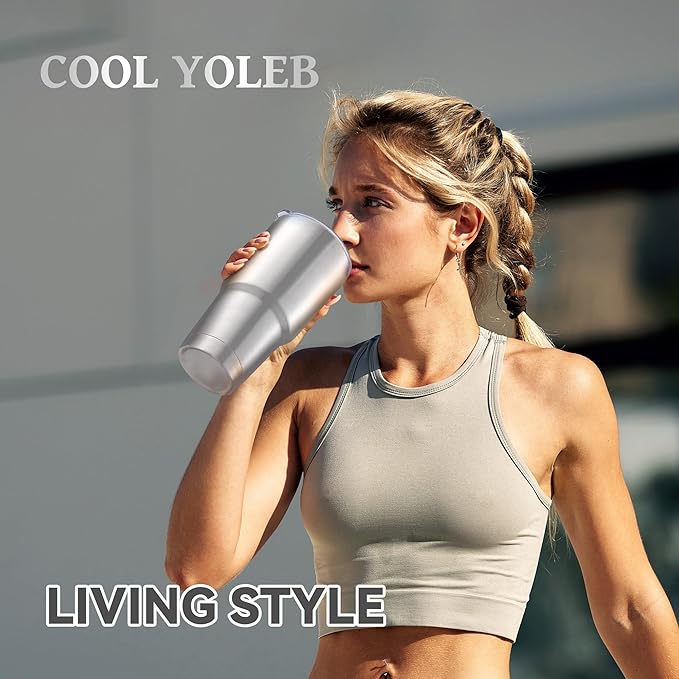 30 oz Tumbler with Lid Stainless Steel Tumblers Vacuum Insulated Cup Reusable Powder Coated Travel Mug Double Wall Leak Proof Portable Cups Keep Cold Drinks for 12 Hours, Stainless, 1 Pack