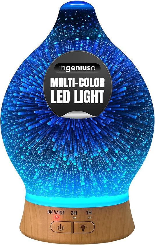 Aromatherapy Essential Oil Diffuser for Therapeutic Oils, w/ 3D Glass Vase | Cool Mist Difusor for Bedroom | LED Color Light Display & Auto Shut-Off | Humidifier, Fragrance Machine for Home & Dorm Use Bloomnest