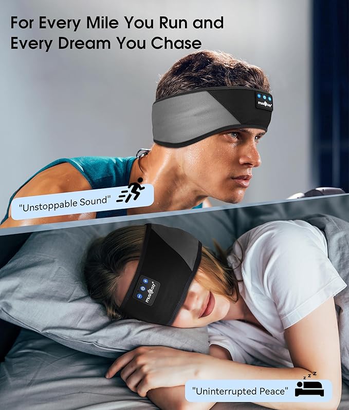MUSICOZY Sleep Headphones Bluetooth 5.4 Headband, Wireless Earphones Music Sleep Earbuds Sleeping Eye Mask with HD Stereo Speakers for Workout Running Travel Yoga, Ideal Gifts for Women Men - Bloomnest