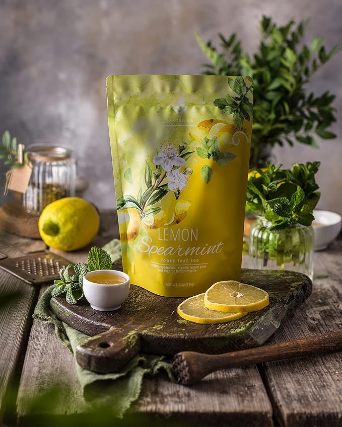 Gardenika Lemon Spearmint Organic Loose Leaf Tea, Herbal and Caffeine-Free Natural Blend – KSA Kosher, No Natural or Artificial Flavors – 4 oz (1 Pack) - Bloomnest