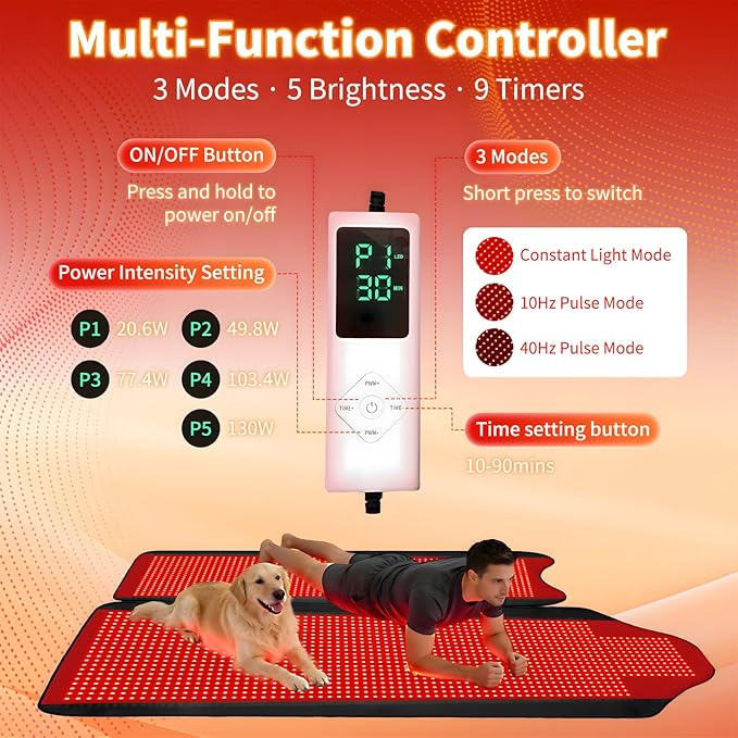 3207 LEDs Red Light Therapy Mat for Full Body, 74.8" x 36" TPU Infrared Light Therapy, 3-in-1 LEDs (660nm & 850nm) Premium Foldable Mat with Timer Controller & Pulse Modes for Home Use, 260W