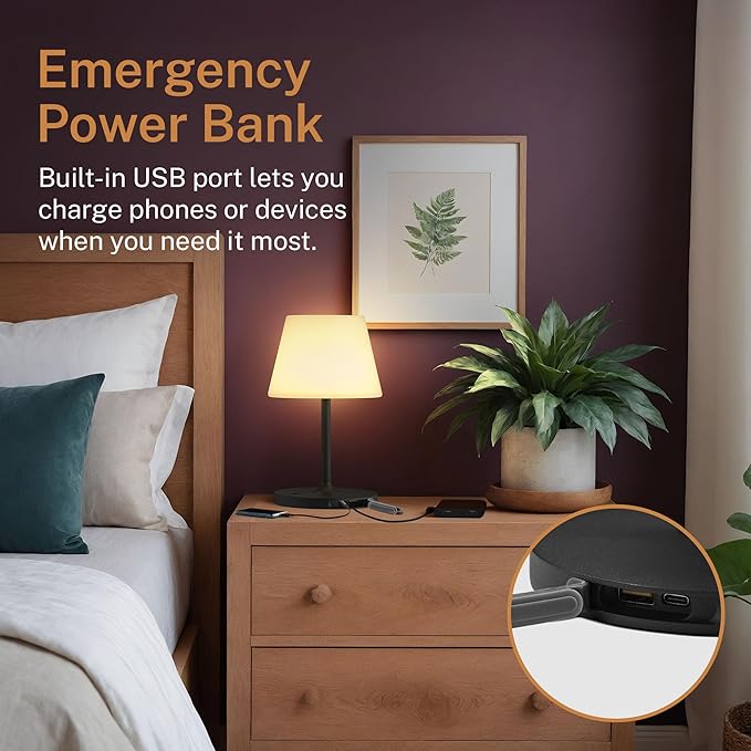 Cordless Lamp, 5000mAh Battery Operated Rechargeable Table Lamp with Power Bank, Touch Dimmable 3 Color Temperatures, IP44 Waterproof Shower Lamp for Kitchen, Bathroom, Indoor Or Outdoor Use 9.6in - Bloomnest