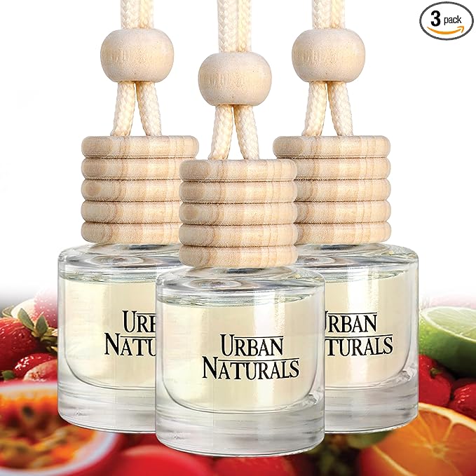 Urban Naturals Car Air Freshener Diffuser 3 Pack - Tropical Breeze Scent, 45+ Days Long Lasting Fragrance, Made in USA, Glass & Wood, Hanging Design + Vent Cip, Easy to Use - Bloomnest