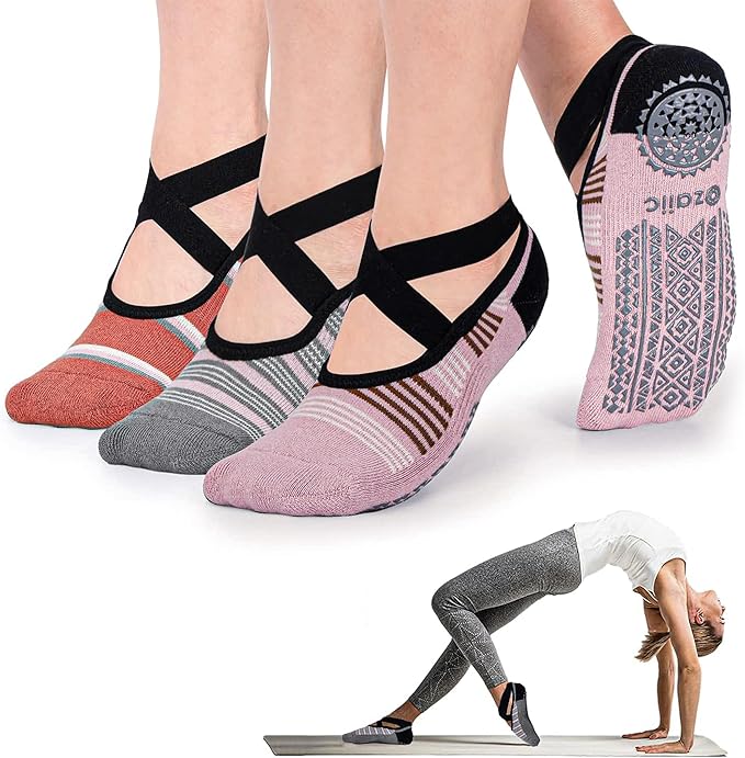 Ozaiic Pilates Socks for Women Non Slip Grip, Yoga Socks with Grippers for Barre, Hospital, Ballet, Dance, Barefoot Workout - Bloomnest