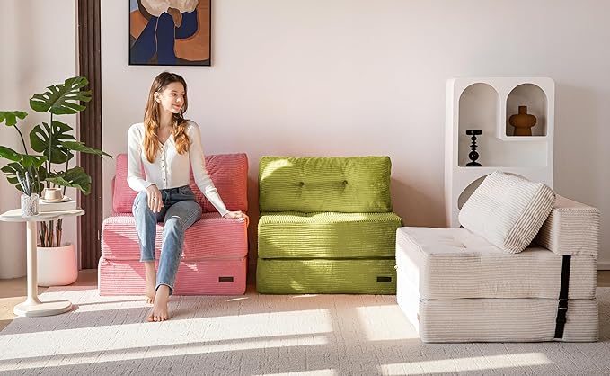 MAXYOYO Folding Sofa Bed, Convertible Sofa Bed with High-Density Support Foam, Portable 4 in 1 Fold Out Chair to Floor Lounger, Versatile Floor Couch for Living Room Bedroom, Pink - Bloomnest