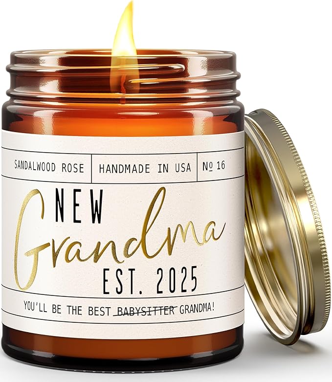 New Grandma Gifts First Time - 'New Grandma 2025' Candle, w/Sandalwood Rose I First Time Grandma Gifts I Promoted to Grandma Announcement I Grandma to Be I New Grandmother Gift I 50hr Burn, USA Made - Bloomnest