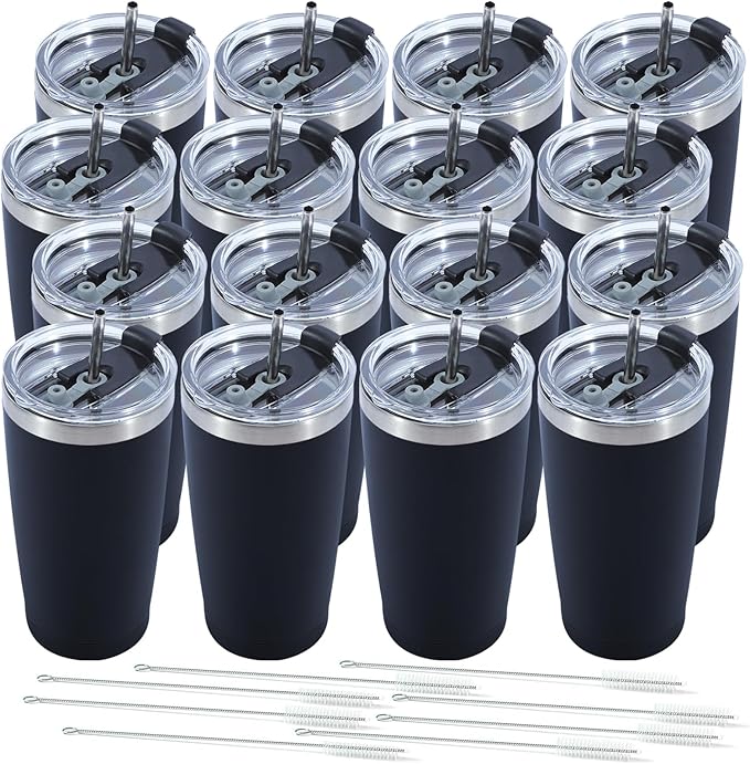Dongni 20oz Tumbler Bulk Stainless Steel Vacuum Insulated Tumblers with Lid Double Wall Travel Mug Powder Coated Coffee Cup, Suitable for Ice Drinks and Hot Beverage（Black 16 pack） - Bloomnest