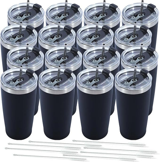 Dongni 20oz Tumbler Bulk Stainless Steel Vacuum Insulated Tumblers with Lid Double Wall Travel Mug Powder Coated Coffee Cup, Suitable for Ice Drinks and Hot Beverage（Black 16 pack） - Bloomnest