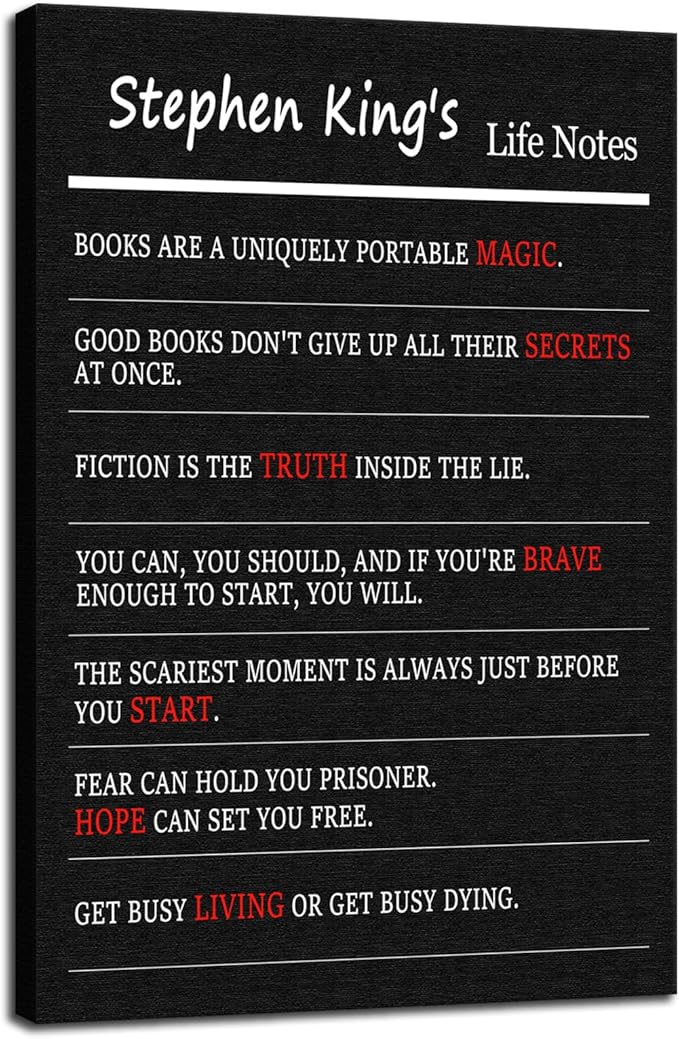 Inspirational Wall Art Stephen King's Life Notes Quotes about Book and Life Motivational Wall Decor for Library Bookstore Study Room Bedroom Home School Framed Ready to Hang [12" W X 18" H] - Bloomnest