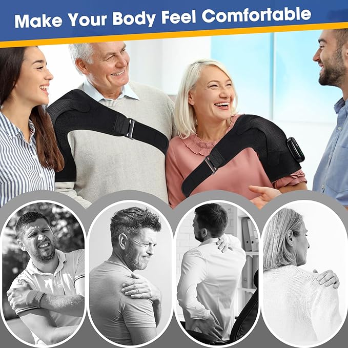 Cordless Shoulder Heating Pad, Shoulder Massager for Pain Relief Deep Tissue,Heated Shoulder Wrap & Brace with 3 Heat & Vibration Modes, Men & Women (Black) - Bloomnest