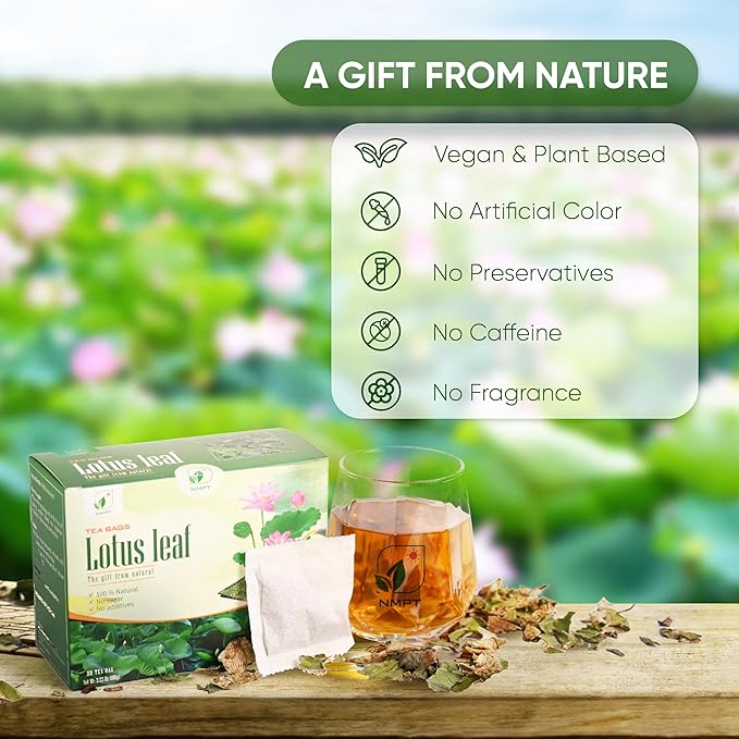 NMPT Dried Lotus Leaf Tea, 100% Hand Pick, Organic Herbal Tea, 50 Tea Bags, Gluten Free, Dairy Free, Sugar Free & 100% Natural, Energy Boost & Health Support - Bloomnest