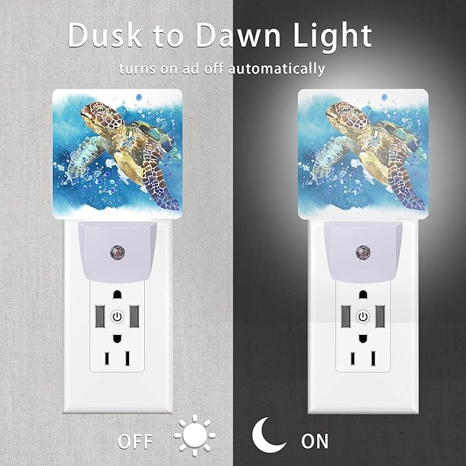 Turtle Night Light,Watercolor Sea Turtle Night Lights 0.5W Sleep Friendly for Boys Girls Led Night Light Dusk to Dawn Sensor Nightlight for Stairway/Hallway/Kitchen - Bloomnest