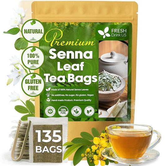 FreshDrinkUS, Premium 135 Senna Leaf Tea Bags for Constipation, Supports Your Cardiovascular System, 100% Natural & Pure. Loose Leaf Senna Herbal Tea, Made with Natural Material Tea Bags. Non GMO, No Sugar/ Caffeine/ Gluten, Vegan. - Bloomnest