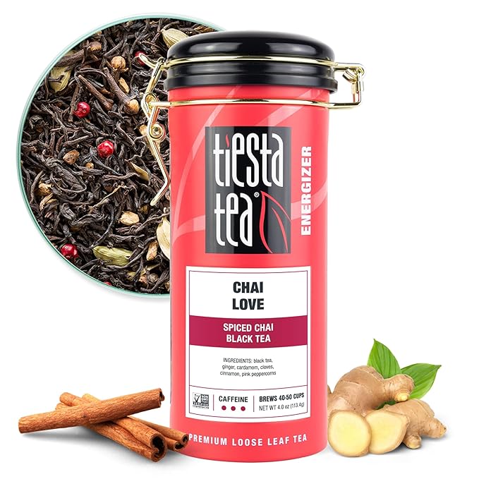 Tiesta Tea - Chai Love, Loose Leaf, Spiced Chai Black Tea, Premium Blend, High Caffeinated, Make Hot or Iced & Brews Up to 50 Cups, 4 Ounce Refillable Tin - Bloomnest