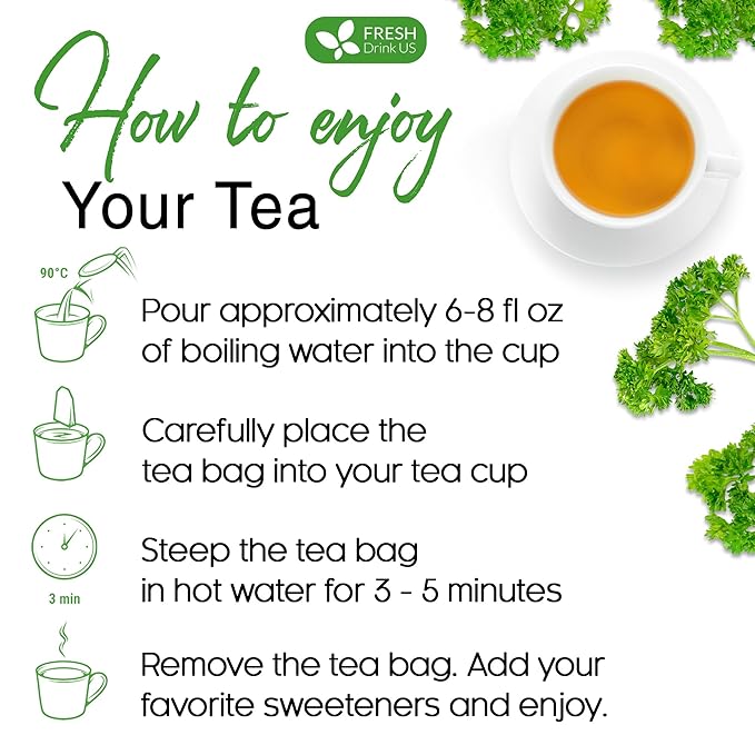 FreshDrinkUS, Premium 15 Parsley Leaf Tea Bags, 100% Natural & Pure from Parsley Leaves. Loose Leaf Parsley Herbal Tea. Made with Natural Material Tea Bags. No Sugar, No Caffeine, No Gluten, Vegan. - Bloomnest