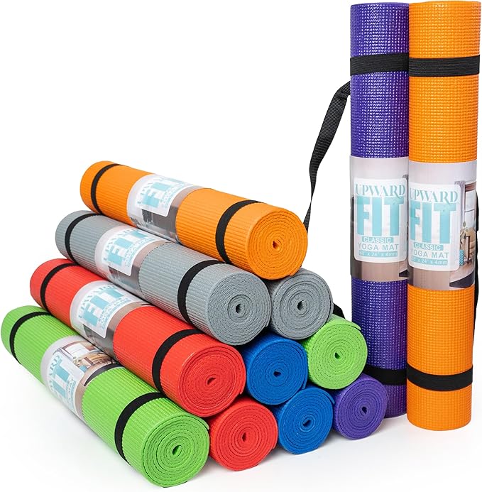 12-Pack Classic Yoga Mat With Carrying Strap, 68" x 24" Non Slip Exercise Mat, 4mm Thick Gym Mat, Bulk Non Toxic Yoga Mats for Home Workout, Schools, Classroom, and Studios - Bloomnest