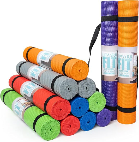 12-Pack Classic Yoga Mat With Carrying Strap, 68" x 24" Non Slip Exercise Mat, 4mm Thick Gym Mat, Bulk Non Toxic Yoga Mats for Home Workout, Schools, Classroom, and Studios - Bloomnest