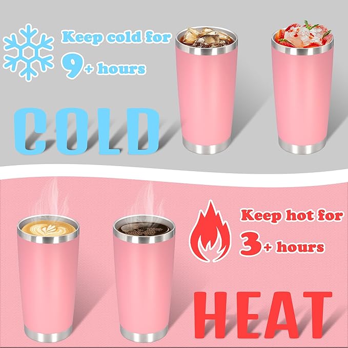 20 oz Tumbler with lid Double Wall Vacuum Insulated Tumblers Stainless Steel Coffee Mug Travel Coffee Tumbler Powder Coated Tumbler Cup Keep Hot&Cold - (Pink 12 Pack) - Bloomnest