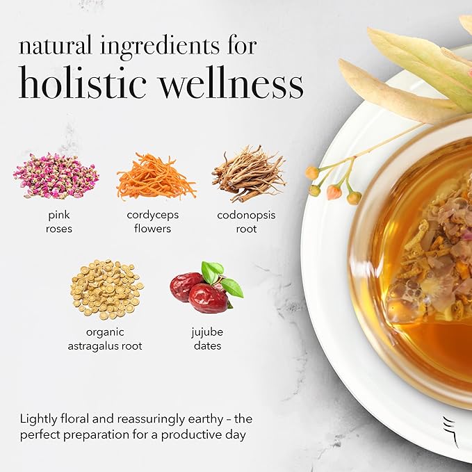 qìsane Cordyceps Tea Bags with Dried Rose Buds - Adaptogenic Cordyceps Mushroom Flowers, Dried Roses, Astragalus Root & Codonopsis Root Helps Boost Qi & Balance Body & Spirit - 10 sachets (~30 cups) - Bloomnest