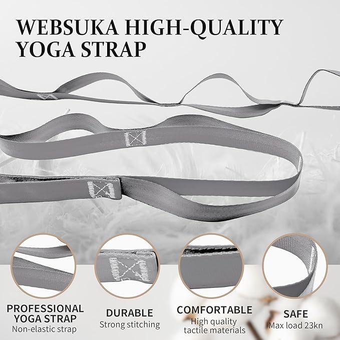 Stretching Strap Yoga Strap, 10 Loops Non-Elastic Stretch Bands Helps Women and Men Improve Flexibility for Home Workout, Physical Therapy, Pilates, Exercise, Dance, Comes with Door Anchor - Bloomnest