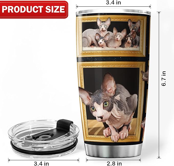 Sphynx Cat Tumblers For Cat Lovers Insulated Travel Cup With Lid 20 Oz Cute Pet Animal Lover Gifts For Teen Girl Stainless Steel Coffee Mug With Cats On It Birthday Xmas Gift - Bloomnest